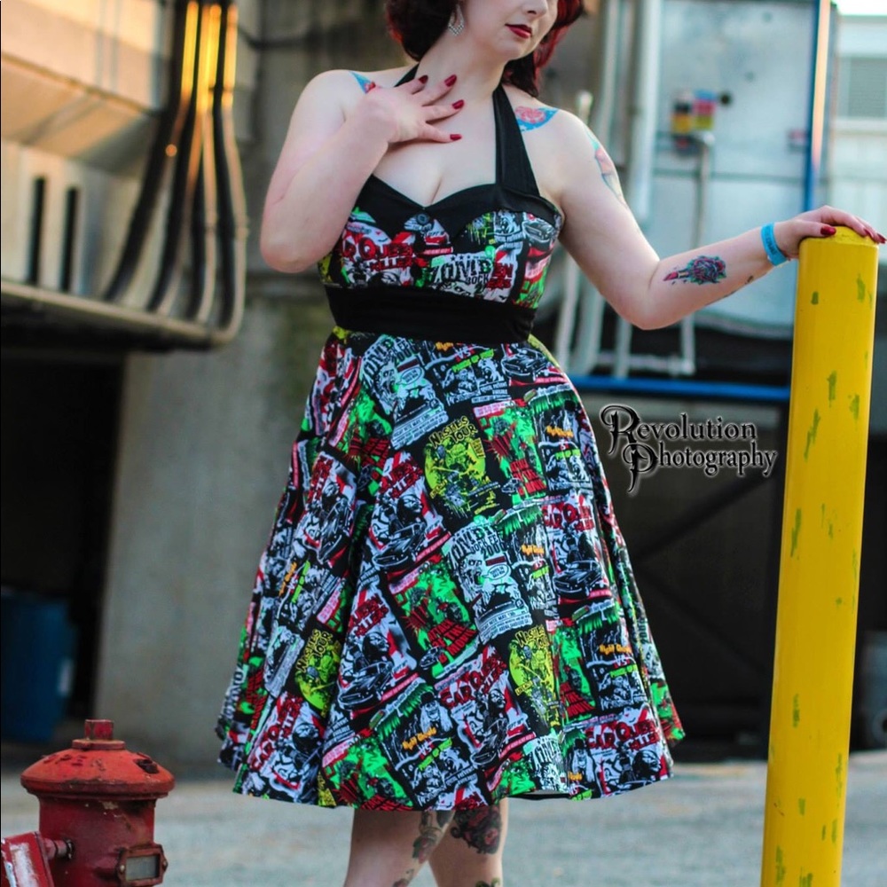 Hell Bunny B-Movie Pinup Dress L XL Large monster